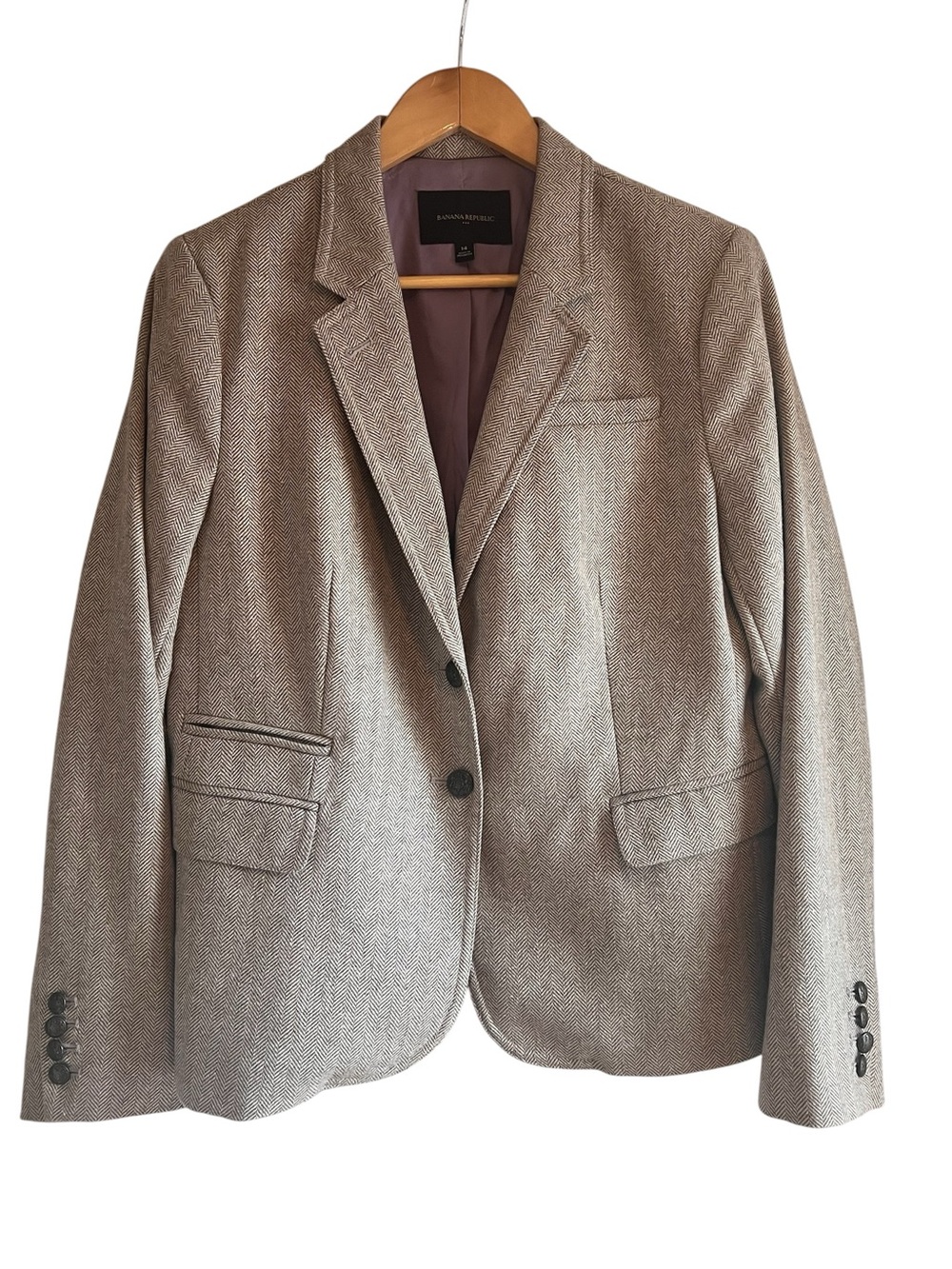 Banana Republic wool blend Herringbone Academy blazer Sz 14 excellent condition - Picture 2 of 14